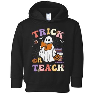 Groovy Teacher Halloween Retro Trick Or Teach Ghost Reading Toddler Hoodie