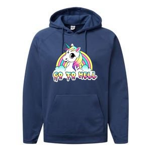 Go To Hell Pastel Goth Unicorn Performance Fleece Hoodie