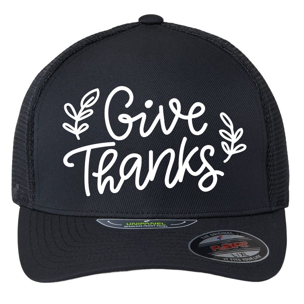 Give Thanks Holiday Thanksgiving Flexfit Unipanel Trucker Cap