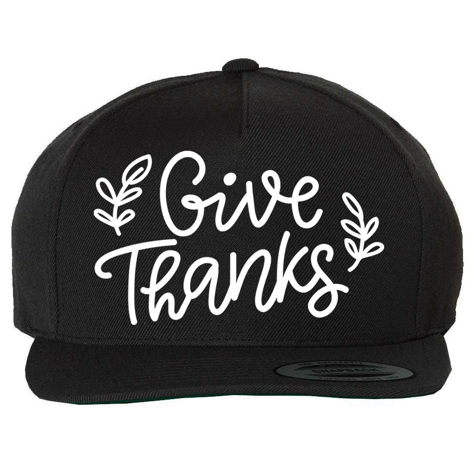Give Thanks Holiday Thanksgiving Wool Snapback Cap