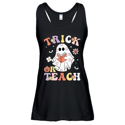 Groovy Teacher Halloween Trick Or Teach Retro Floral Ghost Ladies Essential Flowy Tank