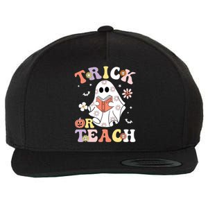 Groovy Teacher Halloween Trick Or Teach Retro Floral Ghost Wool Snapback Cap