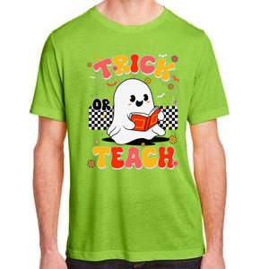 Groovy Teacher Halloween Retro Trick Or Teach Floral Ghost Adult ChromaSoft Performance T-Shirt