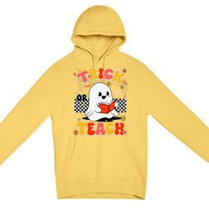 Groovy Teacher Halloween Retro Trick Or Teach Floral Ghost Premium Pullover Hoodie