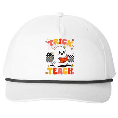 Groovy Teacher Halloween Retro Trick Or Teach Floral Ghost Snapback Five-Panel Rope Hat