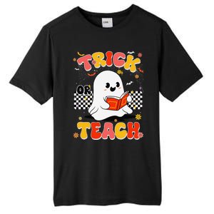 Groovy Teacher Halloween Retro Trick Or Teach Floral Ghost Tall Fusion ChromaSoft Performance T-Shirt