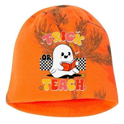 Groovy Teacher Halloween Retro Trick Or Teach Floral Ghost Kati - Camo Knit Beanie