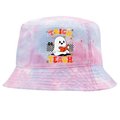 Groovy Teacher Halloween Retro Trick Or Teach Floral Ghost Tie-Dyed Bucket Hat