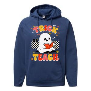 Groovy Teacher Halloween Retro Trick Or Teach Floral Ghost Performance Fleece Hoodie