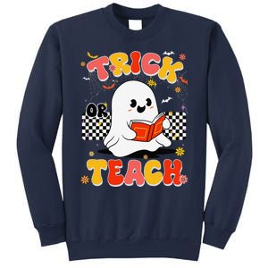 Groovy Teacher Halloween Retro Trick Or Teach Floral Ghost Sweatshirt