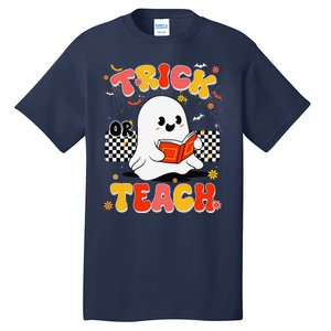 Groovy Teacher Halloween Retro Trick Or Teach Floral Ghost Tall T-Shirt