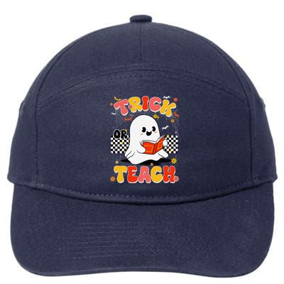 Groovy Teacher Halloween Retro Trick Or Teach Floral Ghost 7-Panel Snapback Hat