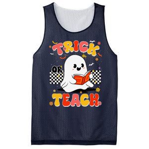 Groovy Teacher Halloween Retro Trick Or Teach Floral Ghost Mesh Reversible Basketball Jersey Tank