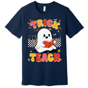 Groovy Teacher Halloween Retro Trick Or Teach Floral Ghost Premium T-Shirt