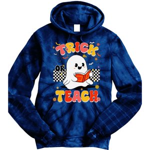 Groovy Teacher Halloween Retro Trick Or Teach Floral Ghost Tie Dye Hoodie