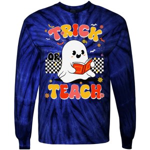 Groovy Teacher Halloween Retro Trick Or Teach Floral Ghost Tie-Dye Long Sleeve Shirt