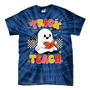 Groovy Teacher Halloween Retro Trick Or Teach Floral Ghost Tie-Dye T-Shirt