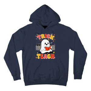 Groovy Teacher Halloween Retro Trick Or Teach Floral Ghost Tall Hoodie