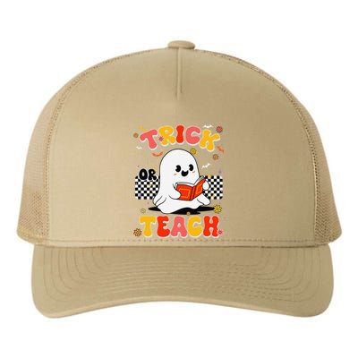 Groovy Teacher Halloween Retro Trick Or Teach Floral Ghost Yupoong Adult 5-Panel Trucker Hat