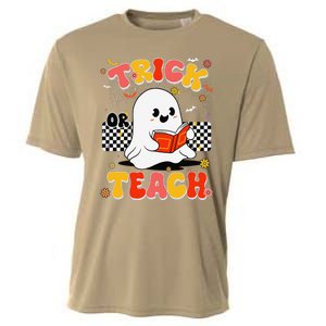 Groovy Teacher Halloween Retro Trick Or Teach Floral Ghost Cooling Performance Crew T-Shirt