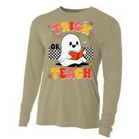 Groovy Teacher Halloween Retro Trick Or Teach Floral Ghost Cooling Performance Long Sleeve Crew