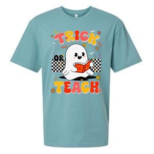 Groovy Teacher Halloween Retro Trick Or Teach Floral Ghost Sueded Cloud Jersey T-Shirt