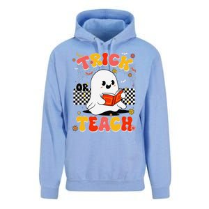 Groovy Teacher Halloween Retro Trick Or Teach Floral Ghost Unisex Surf Hoodie