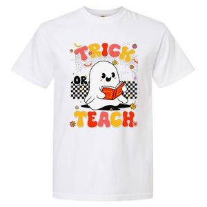 Groovy Teacher Halloween Retro Trick Or Teach Floral Ghost Garment-Dyed Heavyweight T-Shirt