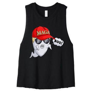 Ghost Trump Halloween Costume Maga Donald Trump Boo Gift Women's Racerback Cropped Tank