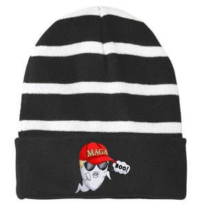 Ghost Trump Halloween Costume Maga Donald Trump Boo Gift Striped Beanie with Solid Band