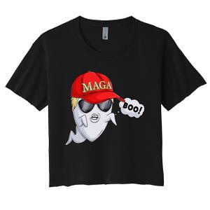 Ghost Trump Halloween Costume Maga Donald Trump Boo Gift Women's Crop Top Tee