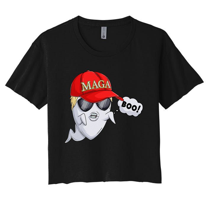 Ghost Trump Halloween Costume Maga Donald Trump Boo Gift Women's Crop Top Tee