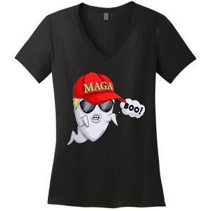 Ghost Trump Halloween Costume Maga Donald Trump Boo Gift Women's V-Neck T-Shirt