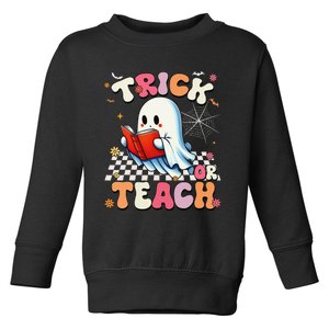 Groovy Teacher Halloween Retro Trick Or Teach Floral Ghost Gift Toddler Sweatshirt