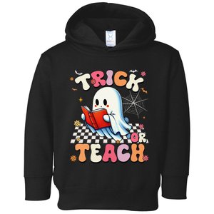 Groovy Teacher Halloween Retro Trick Or Teach Floral Ghost Gift Toddler Hoodie