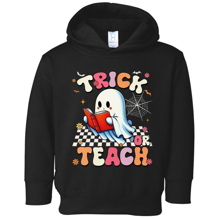 Groovy Teacher Halloween Retro Trick Or Teach Floral Ghost Gift Toddler Hoodie