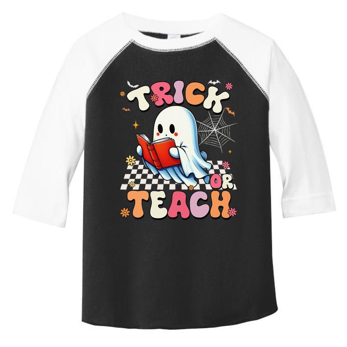 Groovy Teacher Halloween Retro Trick Or Teach Floral Ghost Gift Toddler Fine Jersey T-Shirt