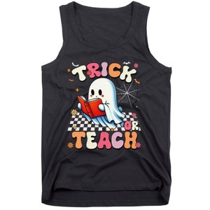 Groovy Teacher Halloween Retro Trick Or Teach Floral Ghost Gift Tank Top