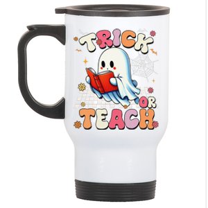 Groovy Teacher Halloween Retro Trick Or Teach Floral Ghost Gift Stainless Steel Travel Mug