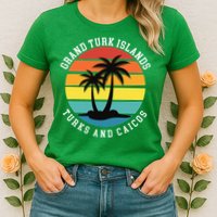 Grand Turk Islands Turks And Caicos Sunset Palm Trees Womens T-Shirt