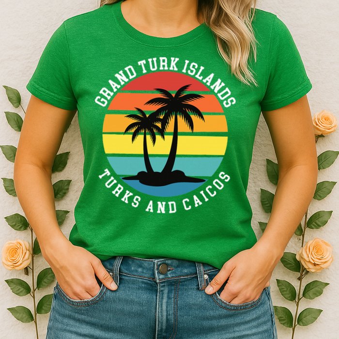 Grand Turk Islands Turks And Caicos Sunset Palm Trees Womens T-Shirt