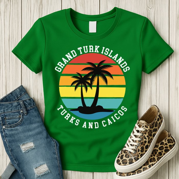 Grand Turk Islands Turks And Caicos Sunset Palm Trees Womens T-Shirt