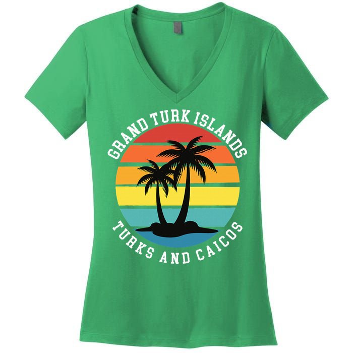 Grand Turk Islands Turks And Caicos Sunset Palm Trees Women's V-Neck T-Shirt