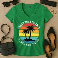 Grand Turk Islands Turks And Caicos Sunset Palm Trees Women's V-Neck T-Shirt