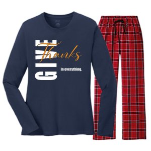 Give Thanks In Everything Thanksgiving Holiday Women's Long Sleeve Flannel Pajama Set 