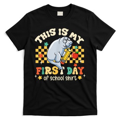 Groovy This Is My First Day Of School Funny Manatee Gifts T-Shirt