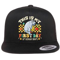 Groovy This Is My First Day Of School Funny Manatee Gifts Flat Bill Trucker Hat