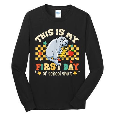 Groovy This Is My First Day Of School Funny Manatee Gifts Tall Long Sleeve T-Shirt