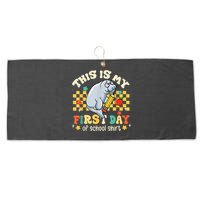 Groovy This Is My First Day Of School Funny Manatee Gifts Large Microfiber Waffle Golf Towel