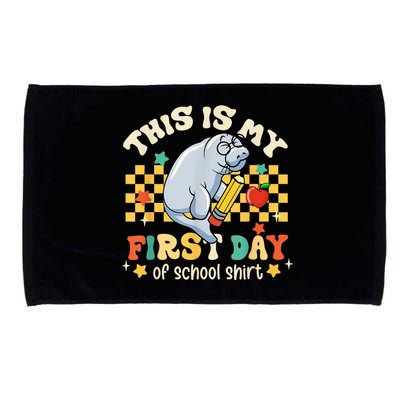 Groovy This Is My First Day Of School Funny Manatee Gifts Microfiber Hand Towel